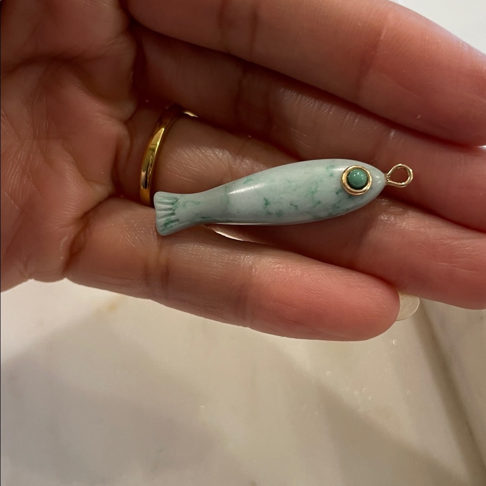 Seafoam Mint Marbled Fish Pendant - Tropical Stone-Look Charm 1 1/4”